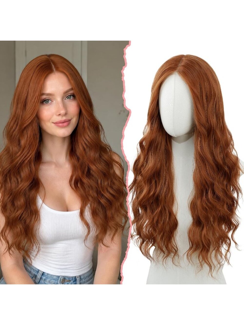 Women's Copper 26 Inch Long Synthetic Middle Part Lace Front Wavy Wig